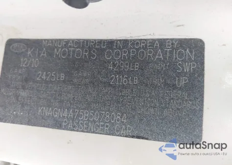 2011 Kia Optima Ex z USA, uszkodzony, nr VIN KNAGN4A75B5078084